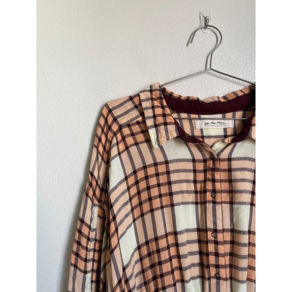 We The Free Pacific Dawn Drawstring Plaid Shirt in Peach Tree Combo Size XL - Picture 2 of 6